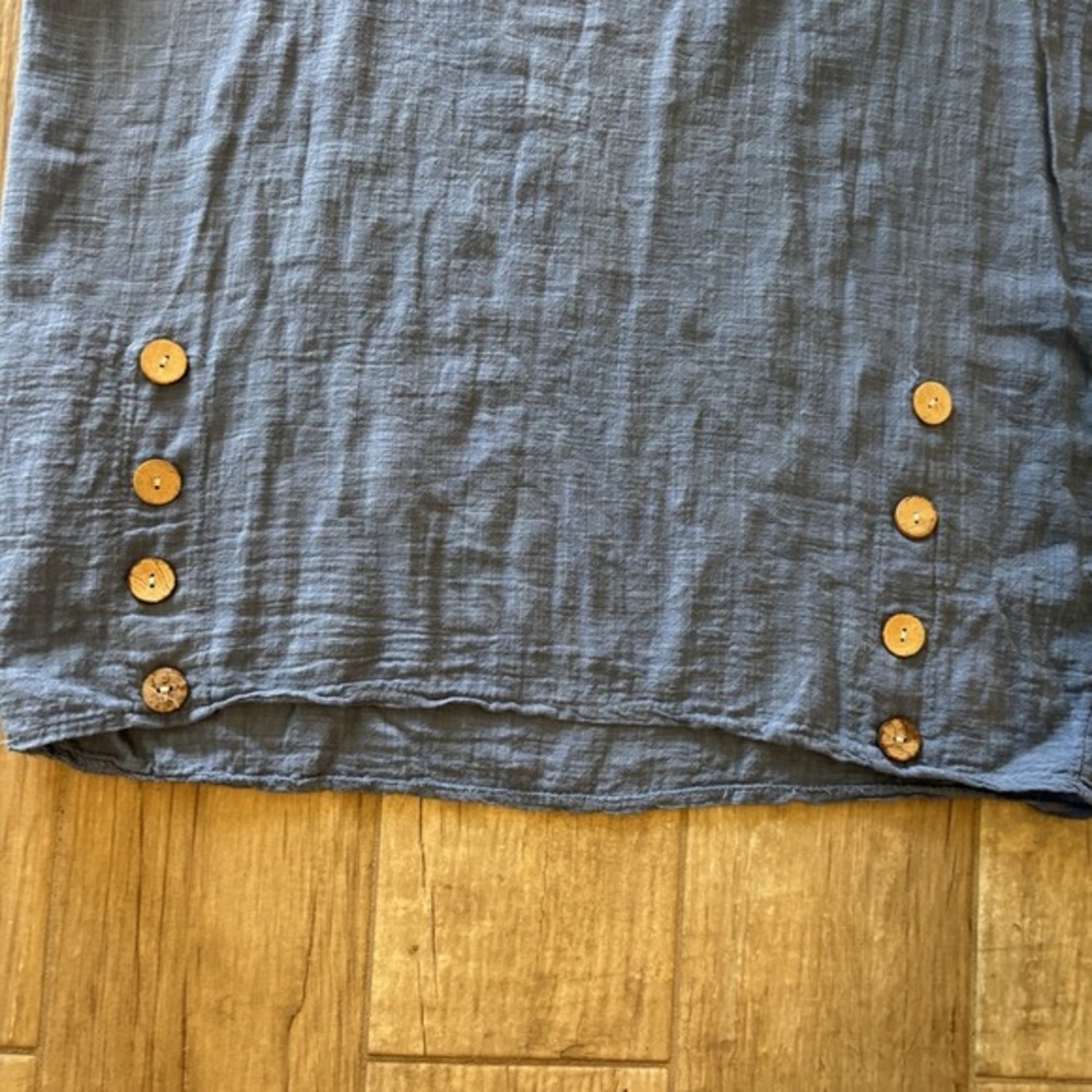 Made In Italy Cool Cotton Shift Dress Short Sleeve Lace Button Trim Size L NWT - Picture 2 of 10